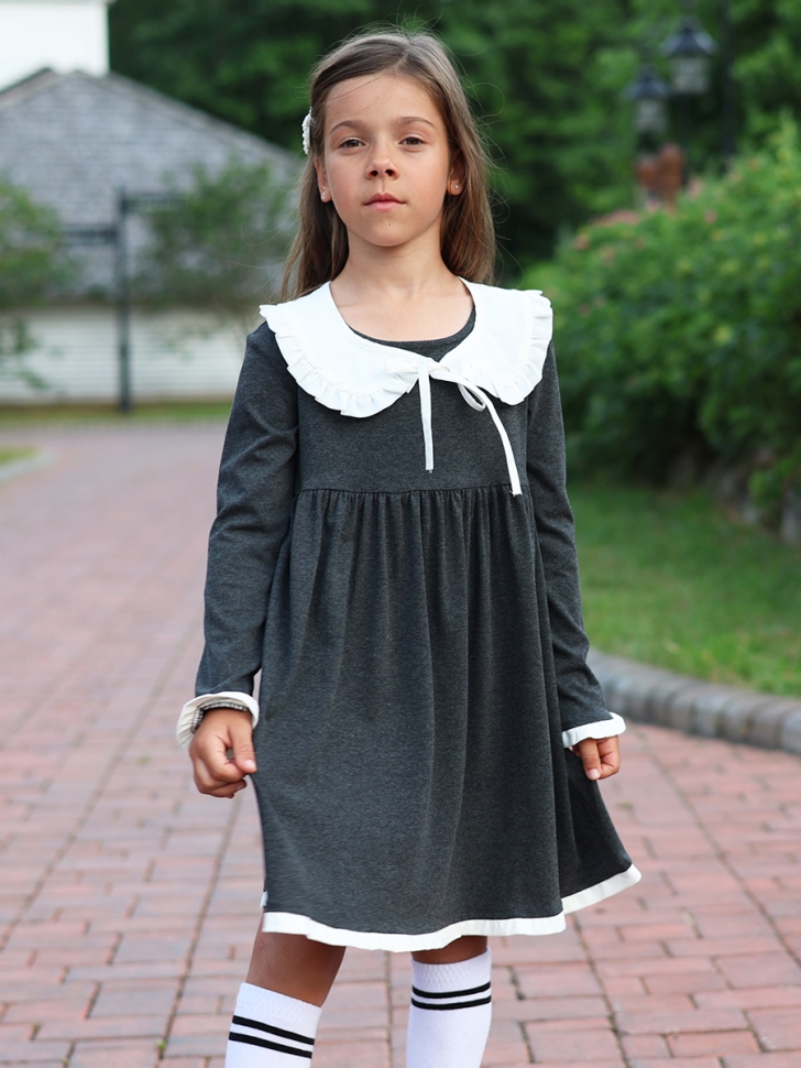 Платье для девочки школьное БУШОН SK34, цвет темно-серый