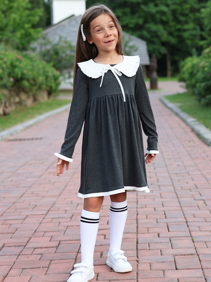 Платье для девочки школьное БУШОН SK34, цвет темно-серый