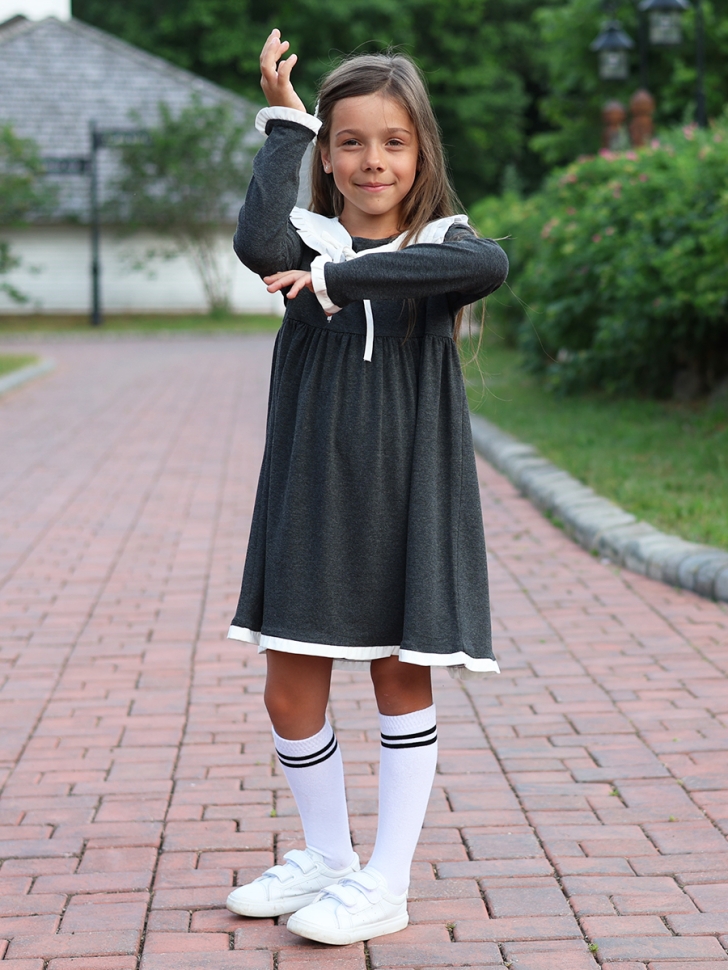 Платье для девочки школьное БУШОН SK34, цвет темно-серый