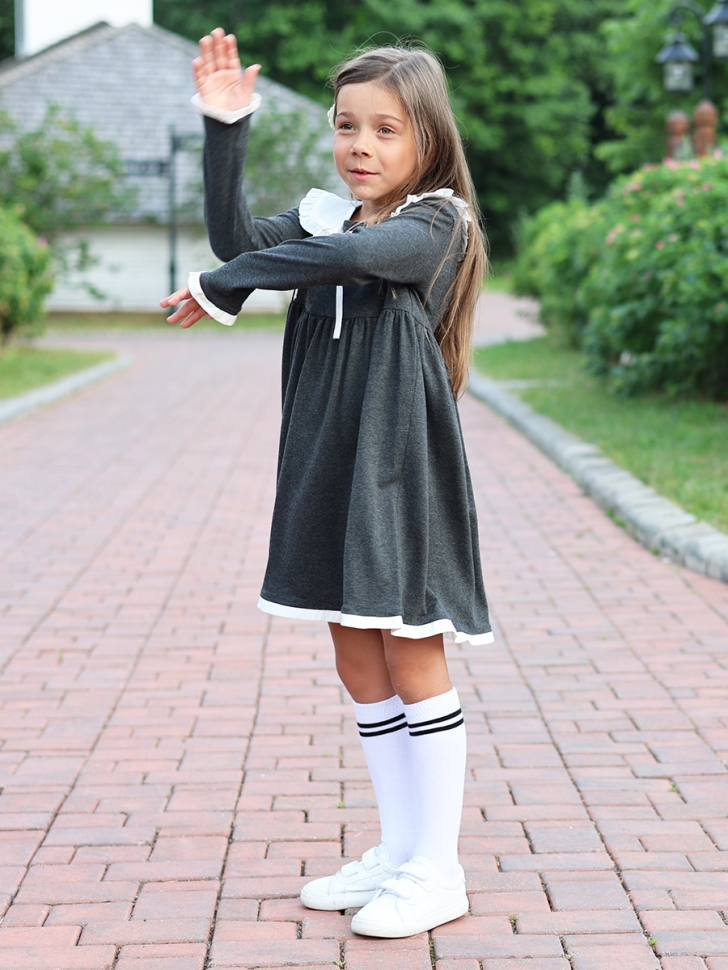 Платье для девочки школьное БУШОН SK34, цвет темно-серый