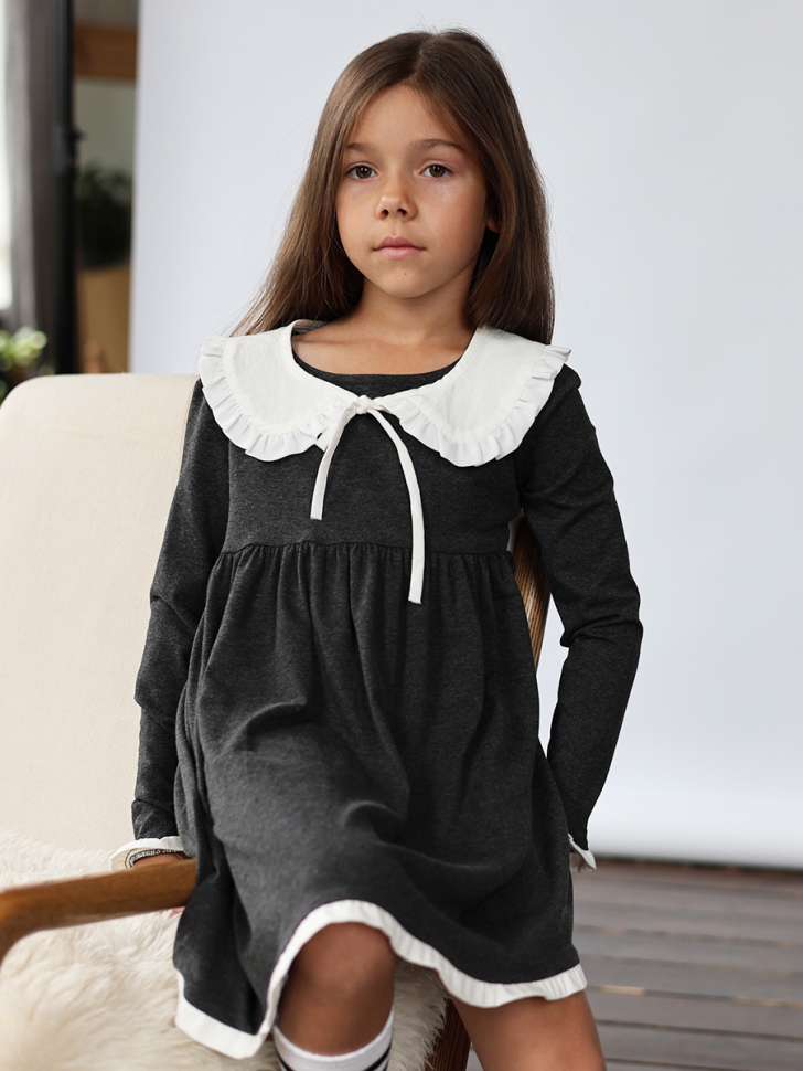 Платье для девочки школьное БУШОН SK34, цвет темно-серый