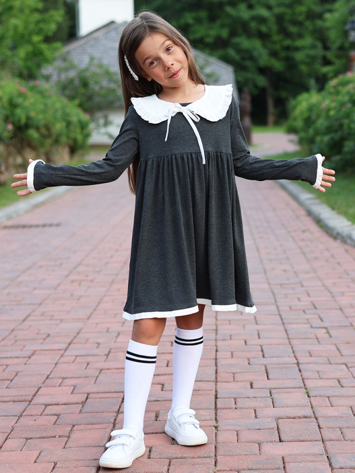 Платье для девочки школьное БУШОН SK34, цвет темно-серый