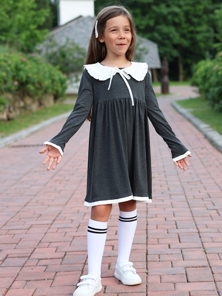 Платье для девочки школьное БУШОН SK34, цвет темно-серый