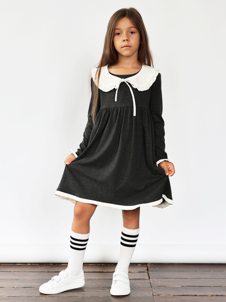 Платье для девочки школьное БУШОН SK34, цвет темно-серый