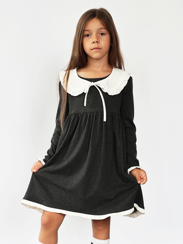 Платье для девочки школьное БУШОН SK34, цвет темно-серый