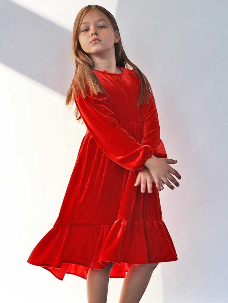 Платье велюровое нарядное БУШОН ST63, цвет алый