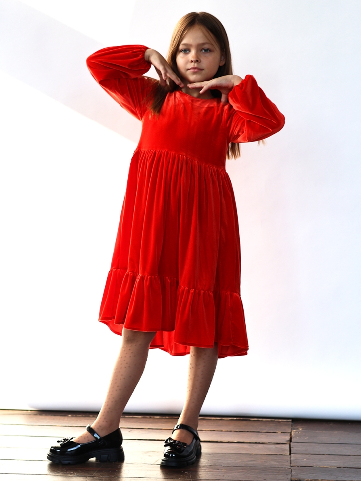 Платье велюровое нарядное БУШОН ST63, цвет алый