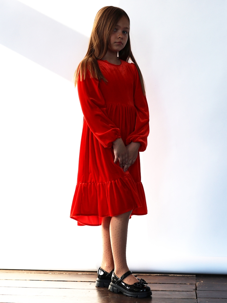 Платье велюровое нарядное БУШОН ST63, цвет алый