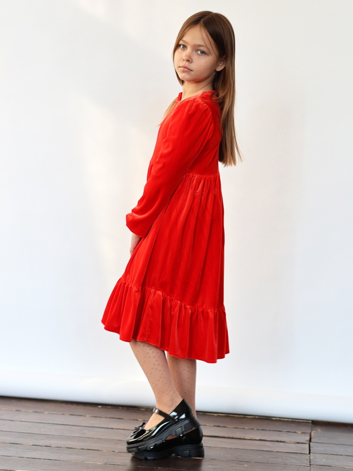 Платье велюровое нарядное БУШОН ST63, цвет алый