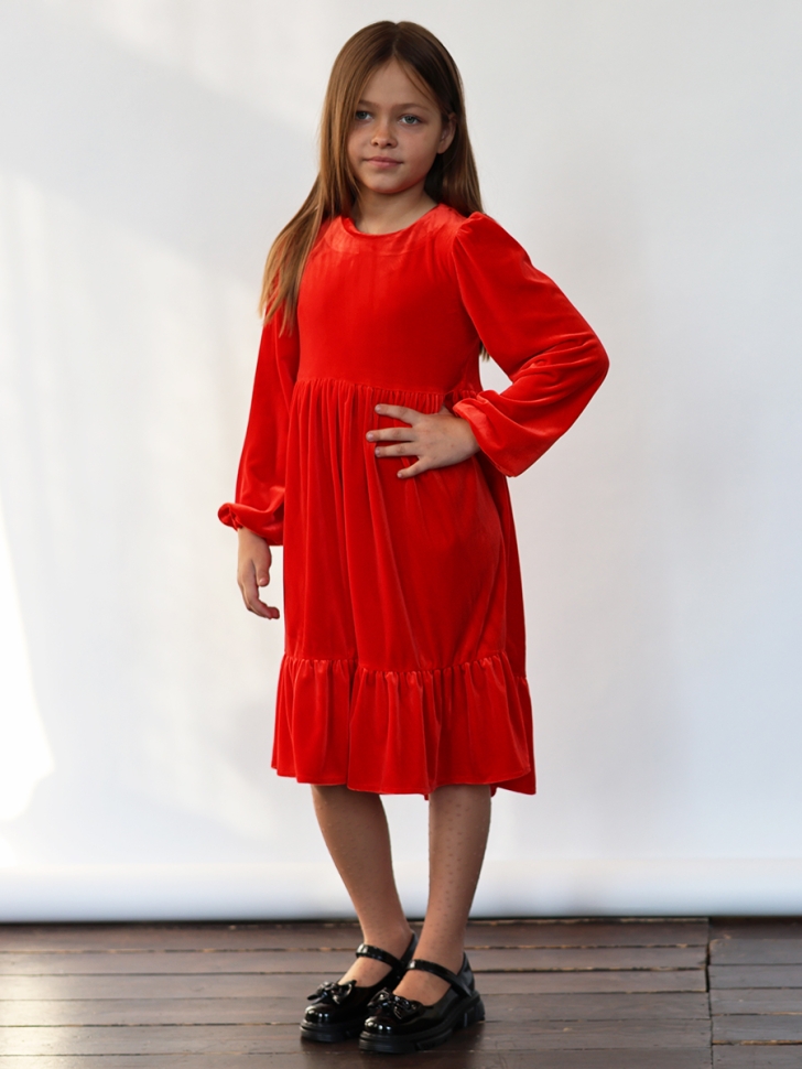 Платье велюровое нарядное БУШОН ST63, цвет алый