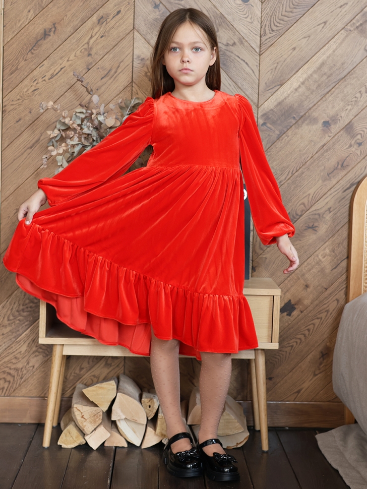 Платье велюровое нарядное БУШОН ST63, цвет алый