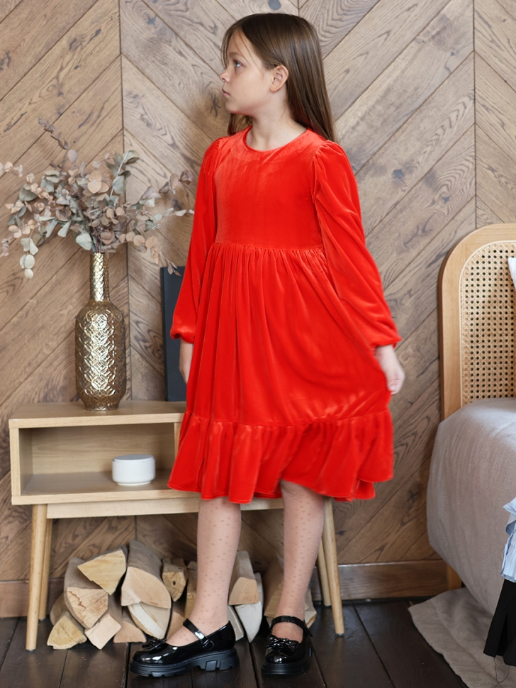 Платье велюровое нарядное БУШОН ST63, цвет алый