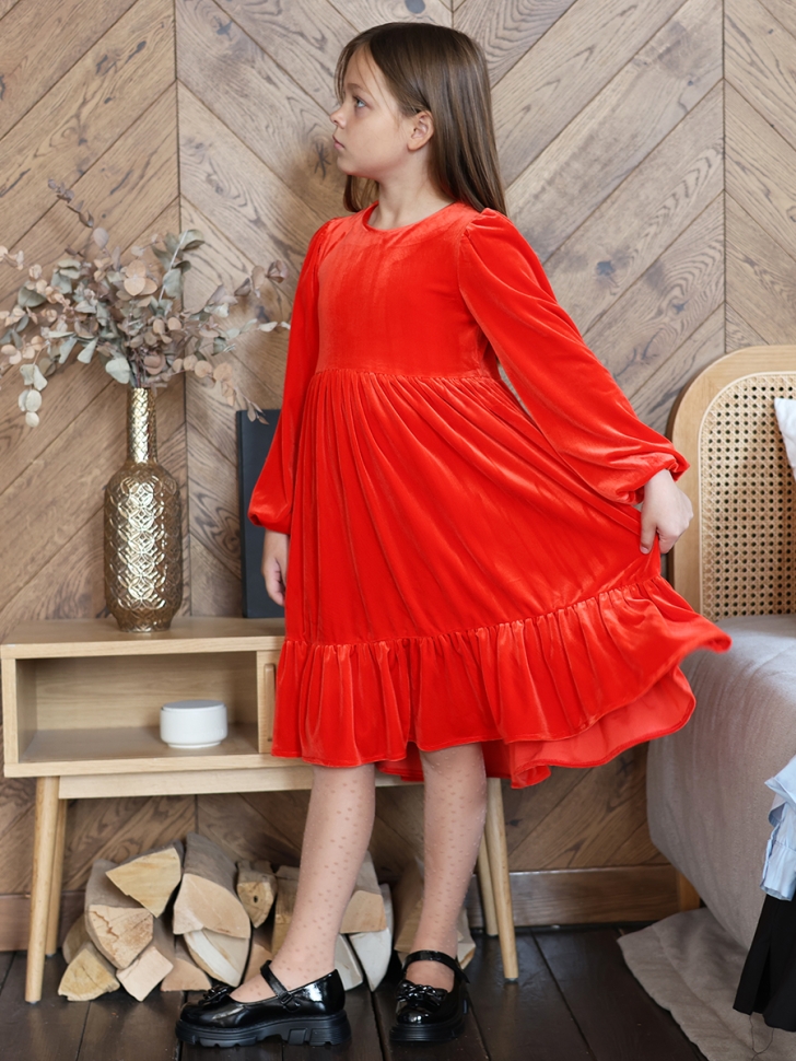 Платье велюровое нарядное БУШОН ST63, цвет алый