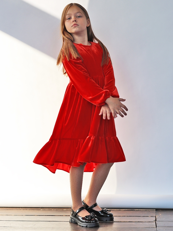 Платье велюровое нарядное БУШОН ST63, цвет алый