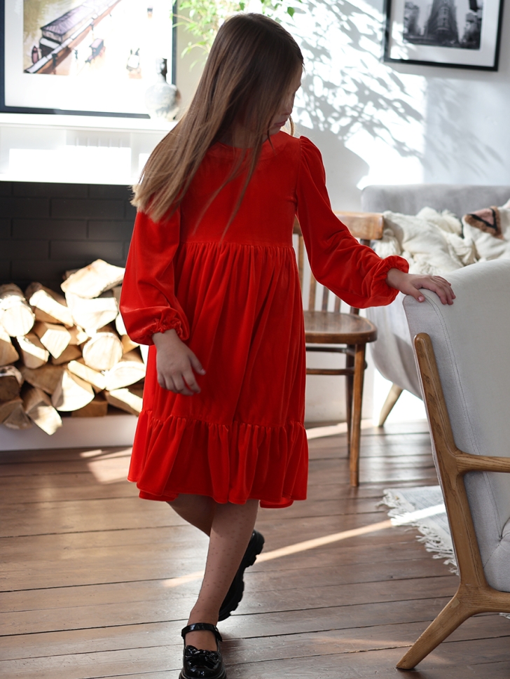 Платье велюровое нарядное БУШОН ST63, цвет алый