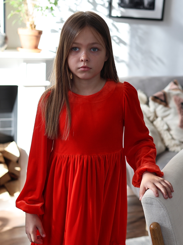 Платье велюровое нарядное БУШОН ST63, цвет алый