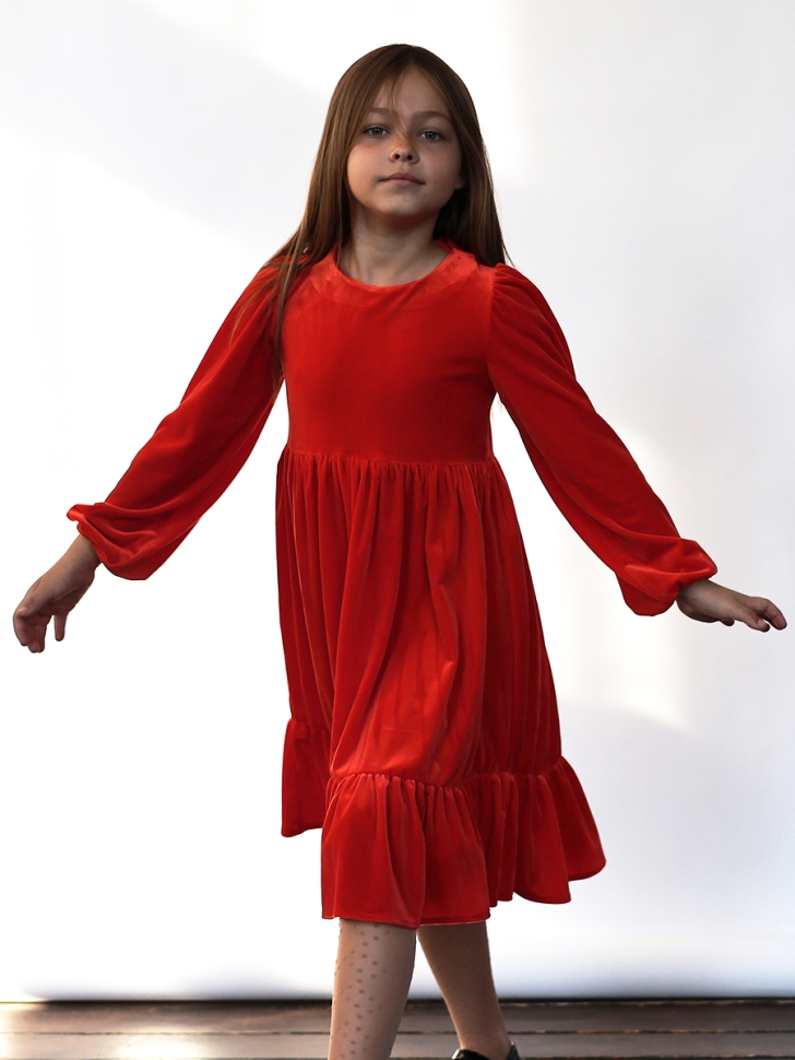 Платье велюровое нарядное БУШОН ST63, цвет алый