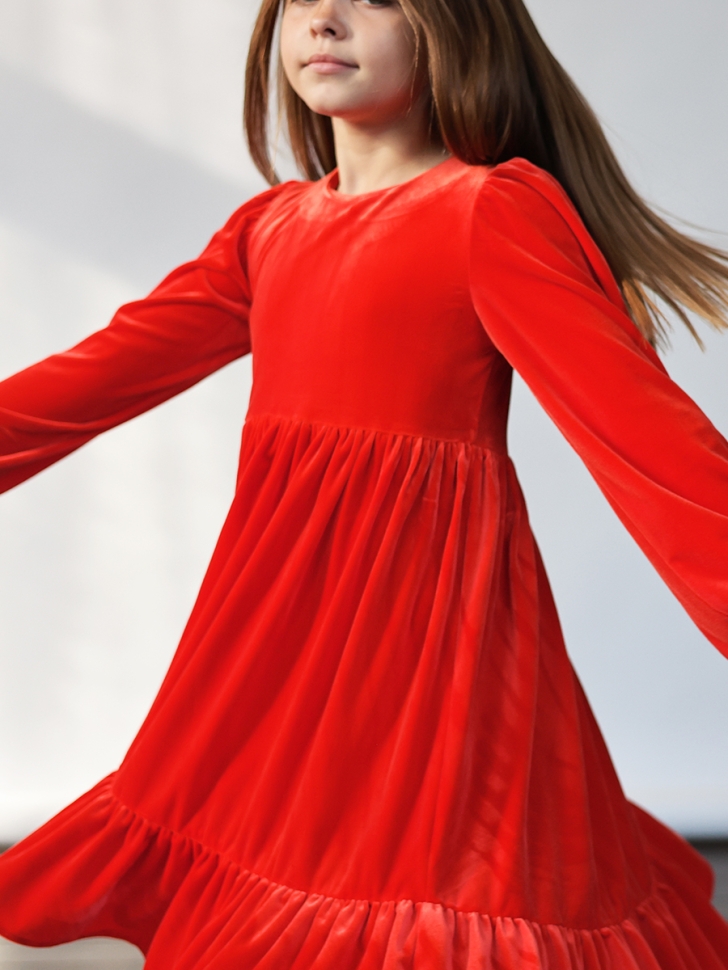 Платье велюровое нарядное БУШОН ST63, цвет алый