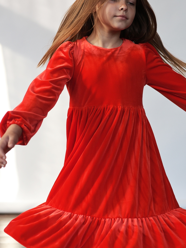 Платье велюровое нарядное БУШОН ST63, цвет алый