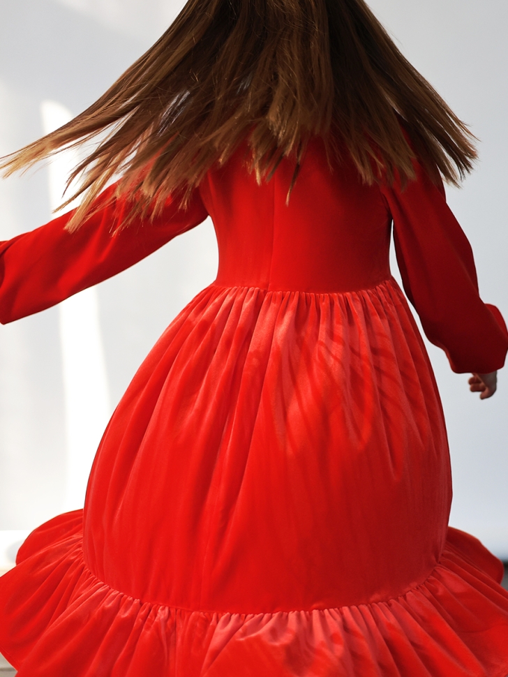 Платье велюровое нарядное БУШОН ST63, цвет алый