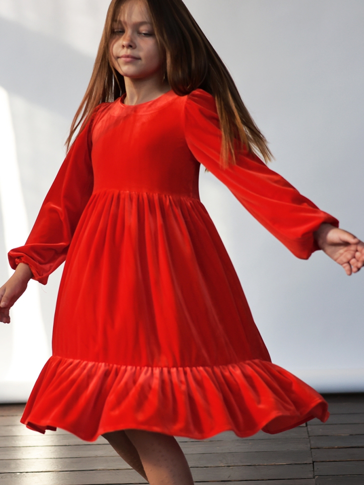 Платье велюровое нарядное БУШОН ST63, цвет алый