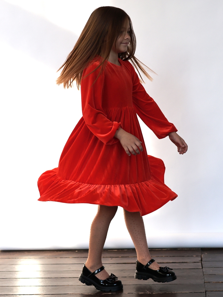 Платье велюровое нарядное БУШОН ST63, цвет алый