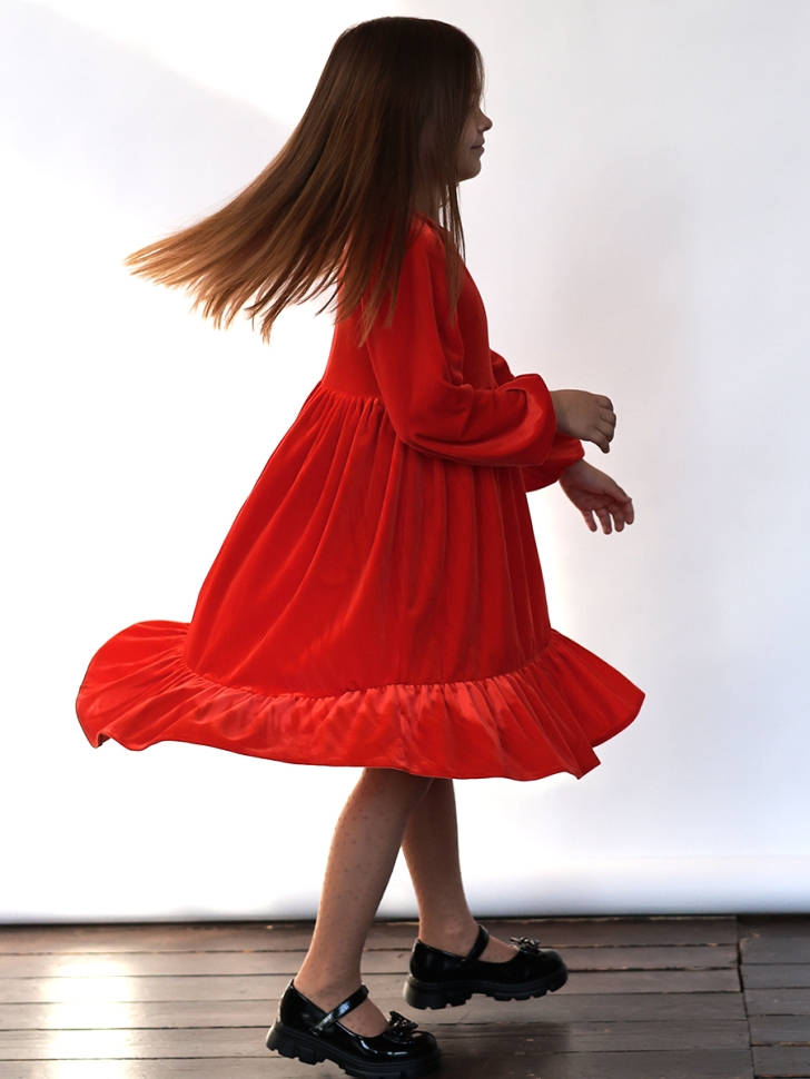 Платье велюровое нарядное БУШОН ST63, цвет алый