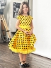 Платье для девочки нарядное БУШОН ST10, стиляги цвет желтый, желтый пояс, принт синий горошек 
