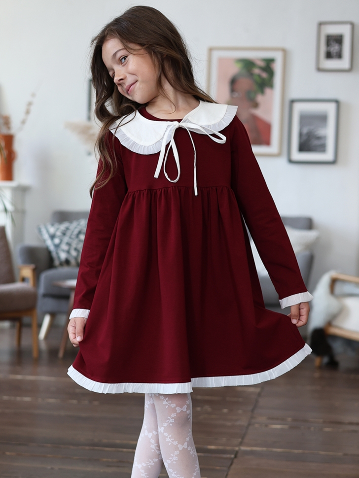 Платье для девочки школьное БУШОН SK34, цвет бордовый