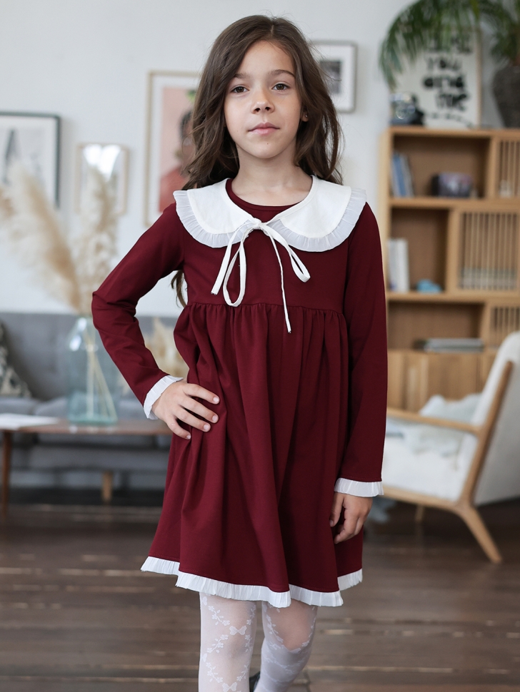 Платье для девочки школьное БУШОН SK34, цвет бордовый