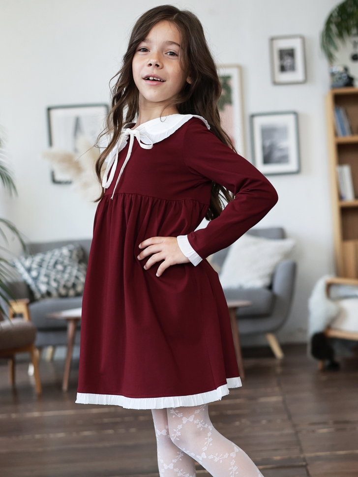 Платье для девочки школьное БУШОН SK34, цвет бордовый