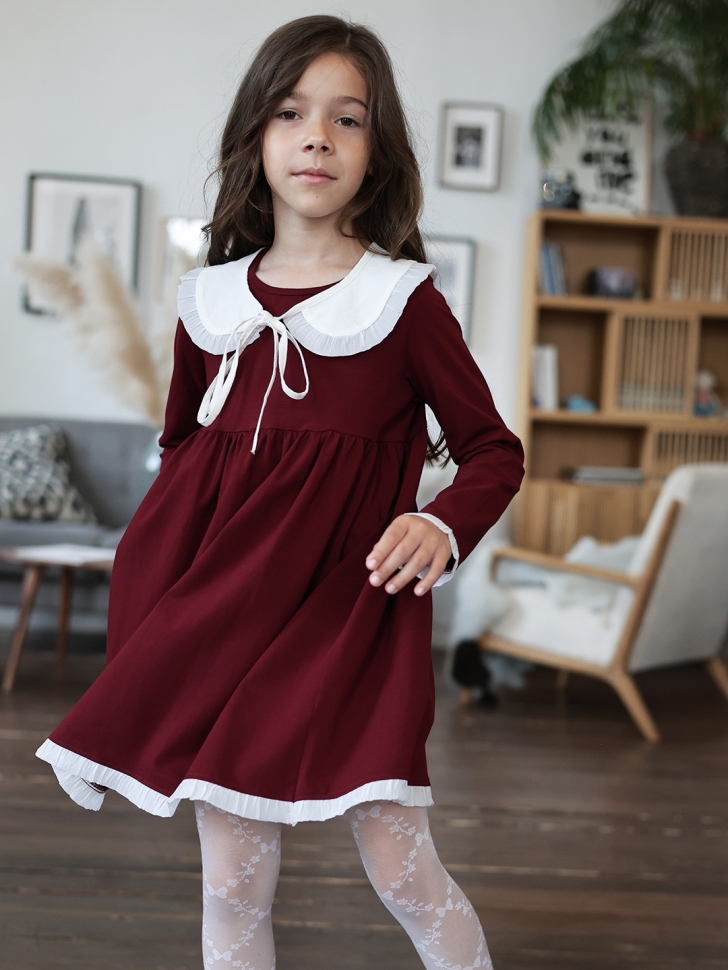 Платье для девочки школьное БУШОН SK34, цвет бордовый