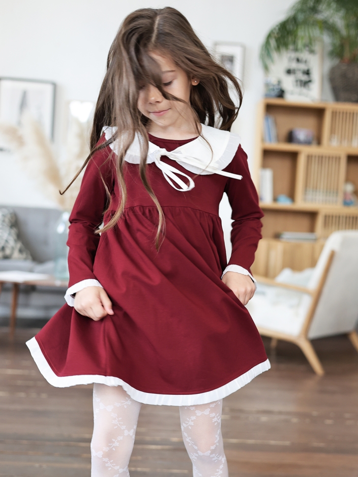 Платье для девочки школьное БУШОН SK34, цвет бордовый