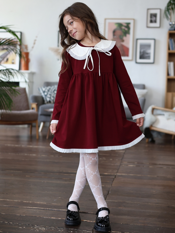 Платье для девочки школьное БУШОН SK34, цвет бордовый