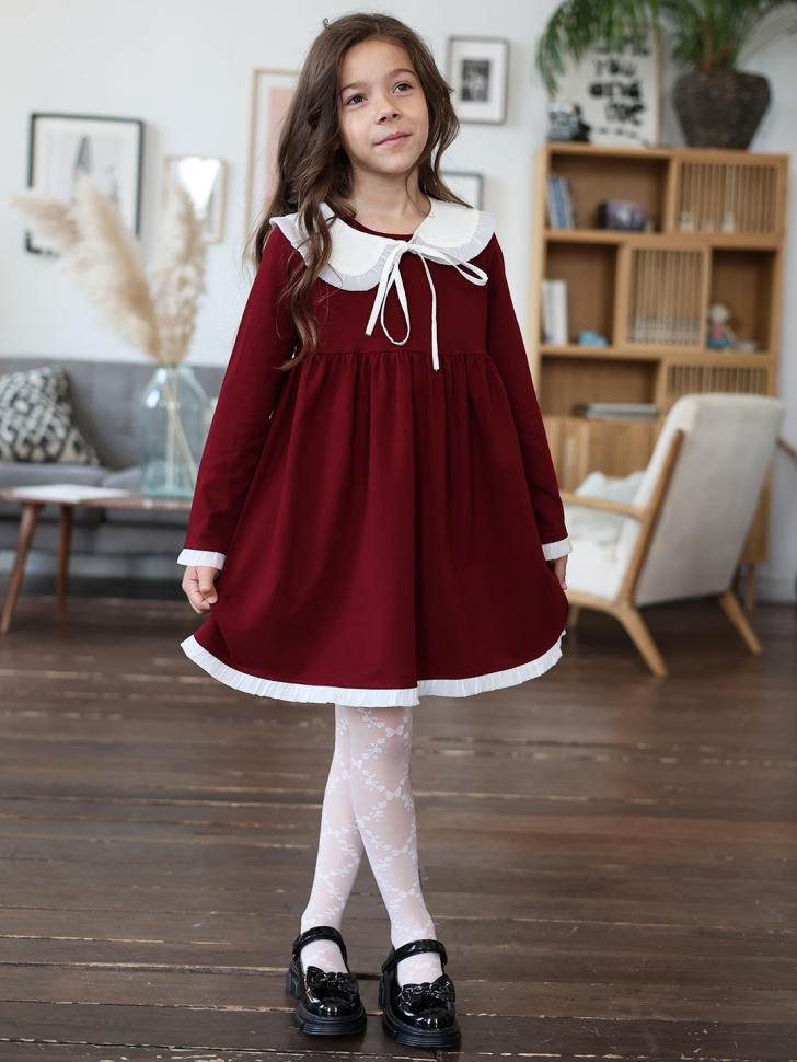 Платье для девочки школьное БУШОН SK34, цвет бордовый