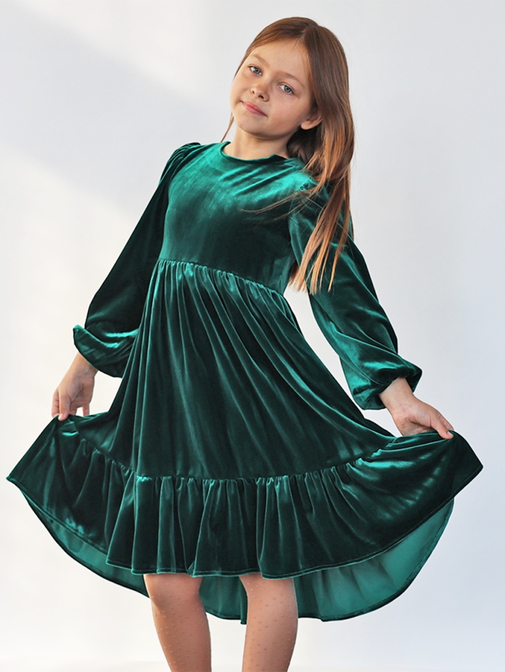 Платье велюровое нарядное БУШОН ST63, цвет изумрудный 