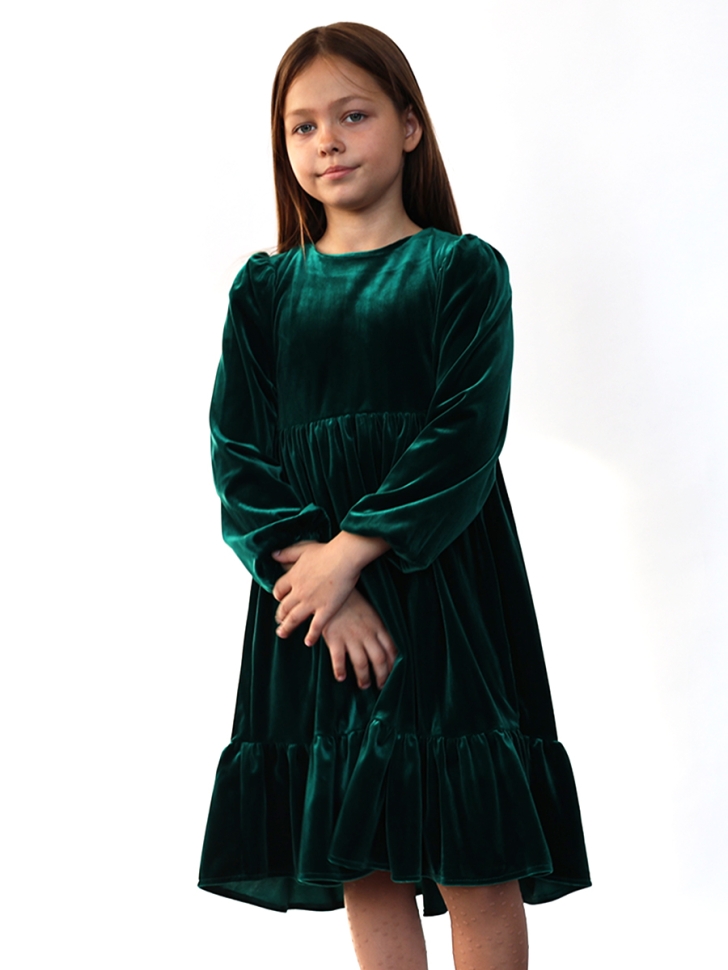 Платье велюровое нарядное БУШОН ST63, цвет изумрудный 