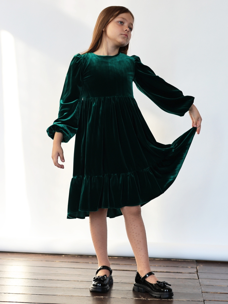 Платье велюровое нарядное БУШОН ST63, цвет изумрудный 