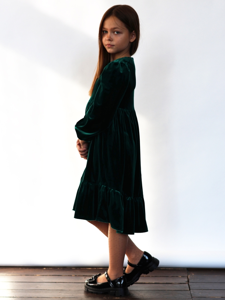 Платье велюровое нарядное БУШОН ST63, цвет изумрудный 