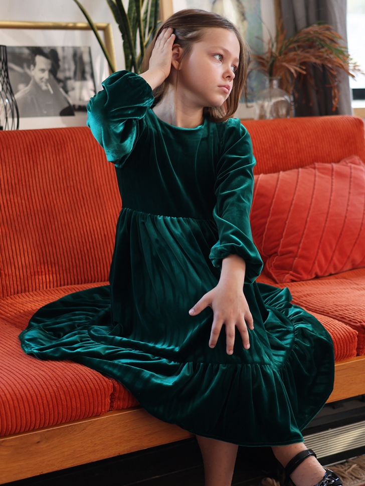 Платье велюровое нарядное БУШОН ST63, цвет изумрудный 