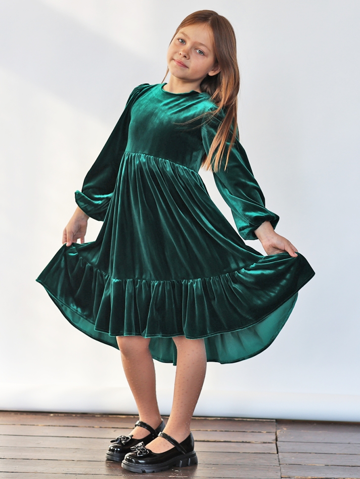 Платье велюровое нарядное БУШОН ST63, цвет изумрудный 