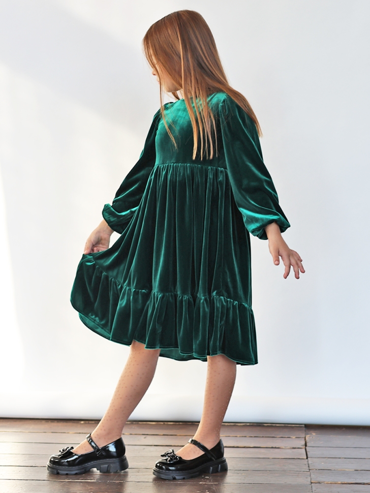 Платье велюровое нарядное БУШОН ST63, цвет изумрудный 