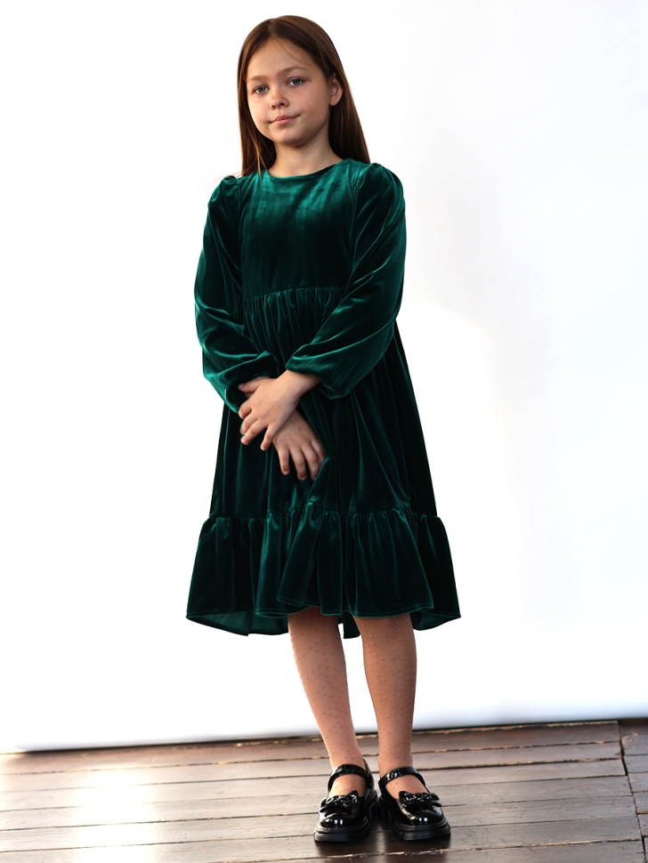 Платье велюровое нарядное БУШОН ST63, цвет изумрудный 