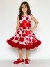 Платье для девочки нарядное БУШОН ST30, стиляги цвет красный/розовый пояс красный, принт цветы 