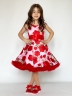 Платье для девочки нарядное БУШОН ST30, стиляги цвет красный/розовый пояс красный, принт цветы 