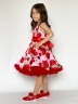 Платье для девочки нарядное БУШОН ST30, стиляги цвет красный/розовый пояс красный, принт цветы 