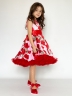 Платье для девочки нарядное БУШОН ST30, стиляги цвет красный/розовый пояс красный, принт цветы 