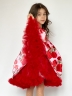Платье для девочки нарядное БУШОН ST30, стиляги цвет красный/розовый пояс красный, принт цветы 
