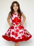 Платье для девочки нарядное БУШОН ST30, стиляги цвет красный/розовый пояс красный, принт цветы 