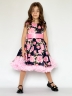 Платье для девочки нарядное БУШОН ST30, стиляги цвет темно-синий/розовый пояс розовый, принт цветы 